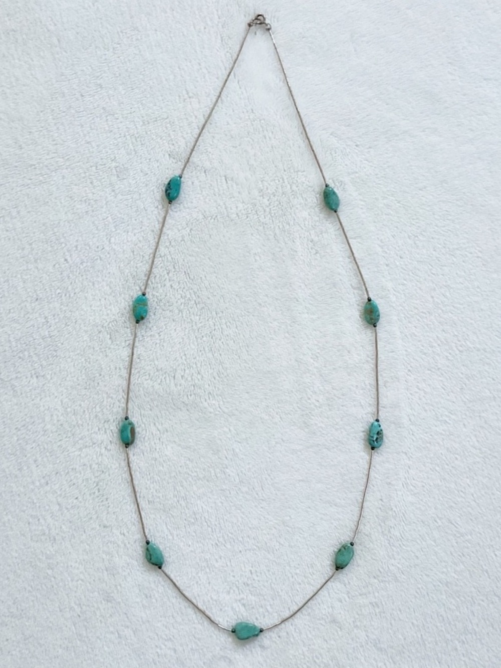 Vintage 925 Liquid Silver Turquoise Station Layering Necklace Southwestern 27”